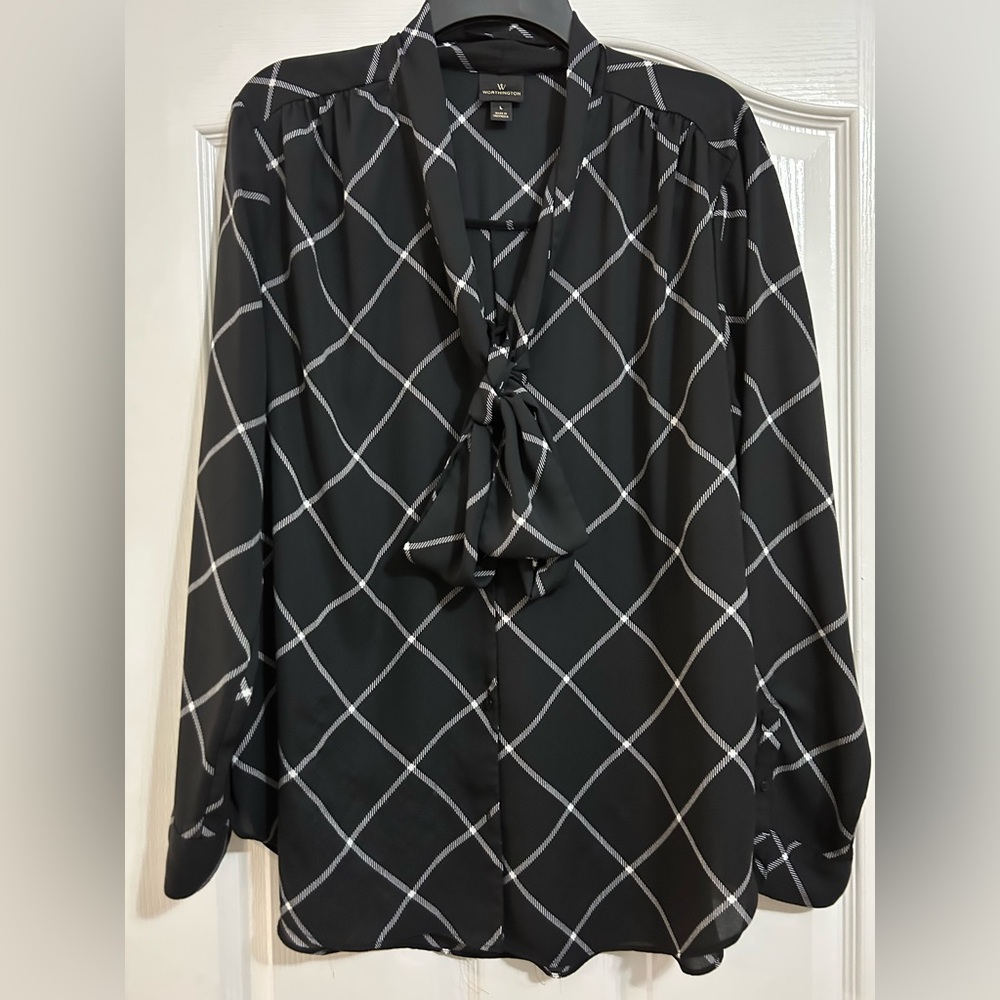 Worthington Black and White Grid Blouse